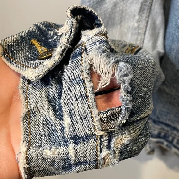 Aeropostale Jean Jacket Womens Small Blue Denim Classic Y2K Trucker Upcycle - Picture 5 of 10